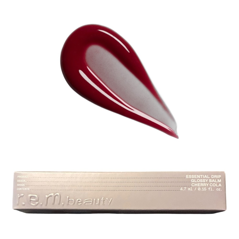 r.e.m. beauty Essential Drip Glossy Balm Cherry Cola Deep Red Brown NIB Tinted